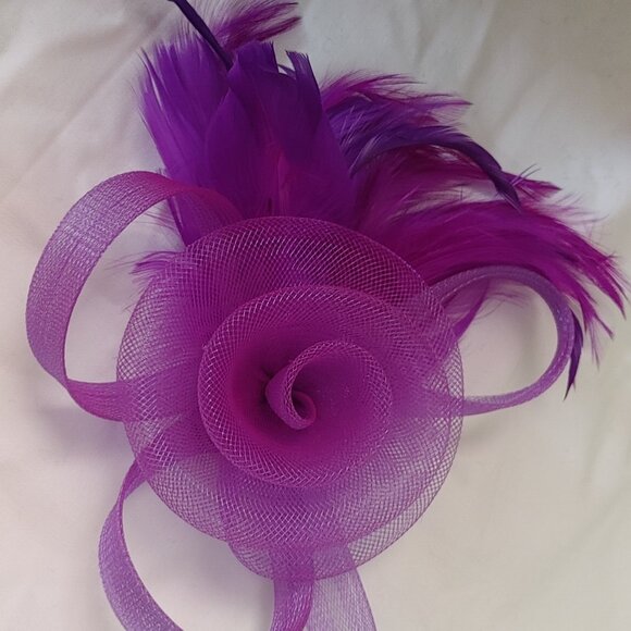 Purple, feather fascinator Hair piece for Derby, Church, Parties (010) main image 5